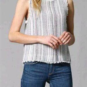 Fate Stripe Frayed Hem Tank Top Size Large